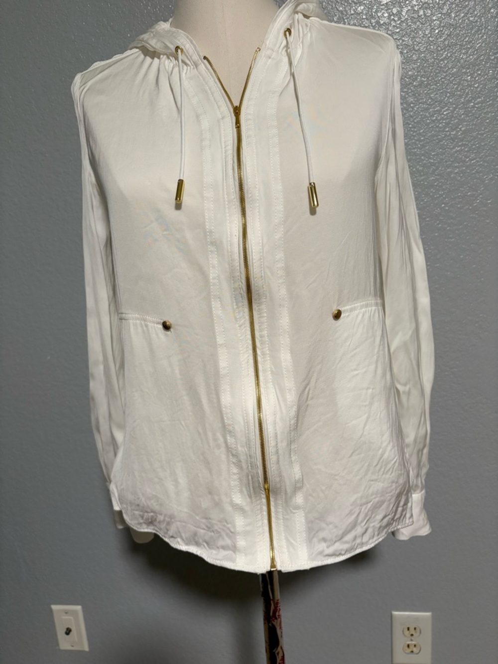 Women's White Zip-Front Hooded Jacket